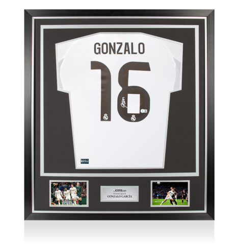 Gonzalo Garcia Back Signed Real Madrid 2025-26 Home Shirt In Classic Frame