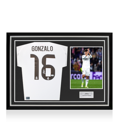 Gonzalo Garcia Back Signed Real Madrid 2025-26 Home Shirt In Hero Frame: Option 1