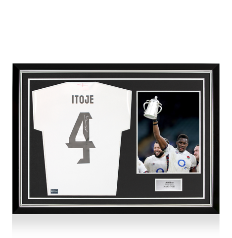 Maro Itoje Back Signed England 2025 Home Shirt In Hero Frame: Option 1
