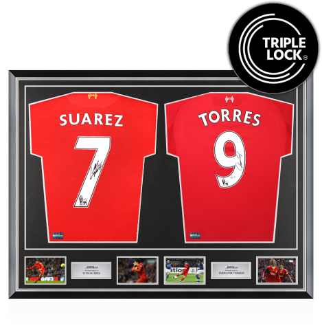 Fernando Torres & Luis Suarez Signed Liverpool FC Shirts In Classic Dual Frame