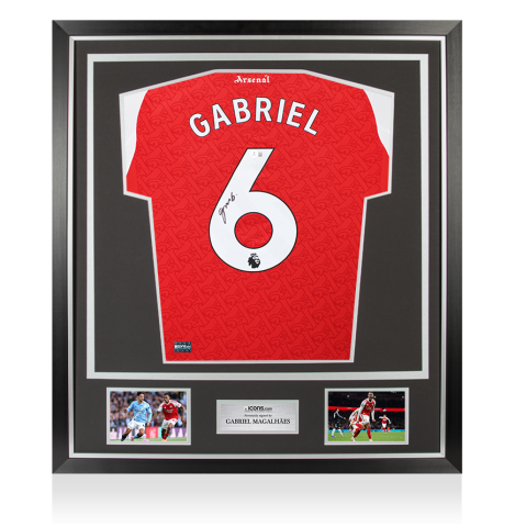 Gabriel Magalhaes Back Signed Arsenal 2025-26 Home Shirt In Classic Frame
