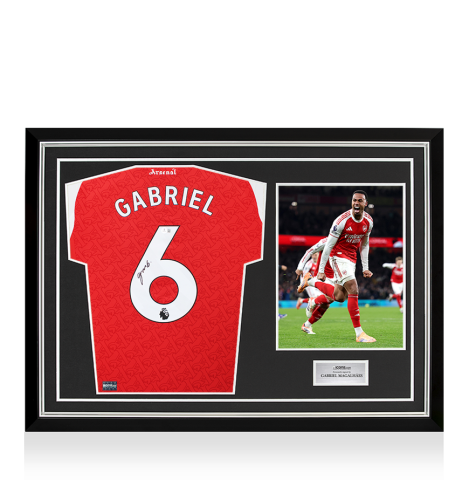 Gabriel Magalhaes Back Signed Arsenal 2025-26 Home Shirt In Hero Frame: Option 1
