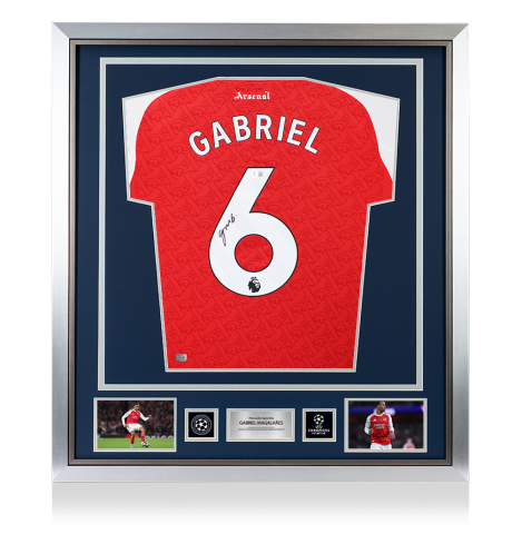 Gabriel Magalhães Official UEFA Champions League Back Signed and Framed Arsenal 2025-26 Home Shirt