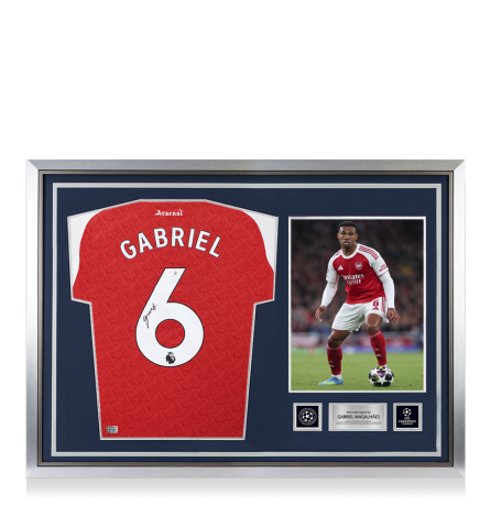 Gabriel Magalhães Official UEFA Champions League Back Signed and Hero Framed Arsenal 2025-26 Home Shirt
