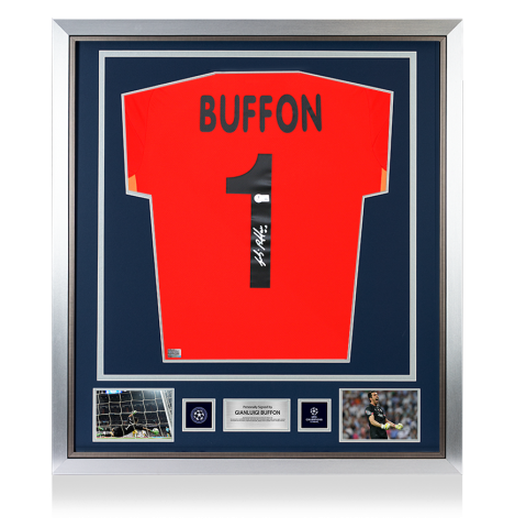 Gianluigi Buffon Official UEFA Champions League Back Signed and Framed Juventus 2024-25 Goalkeeper Shirt - Platinum Bundle
