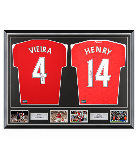 Patrick Vieira & Thierry Henry Signed Arsenal Shirts In Classic Dual Frame Patrick Vieira & Thierry Henry Signed Arsenal Shirts In Classic Dual Frame