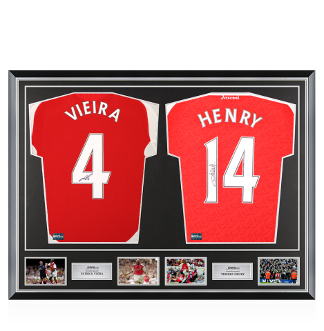 Patrick Vieira & Thierry Henry Signed Arsenal Shirts In Classic Dual Frame Patrick Vieira & Thierry Henry Signed Arsenal Shirts In Classic Dual Frame