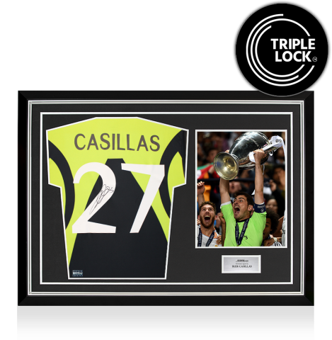 Iker Casillas Back Signed Real Madrid Icon Goalkeeper Shirt In Hero Frame: Option 1