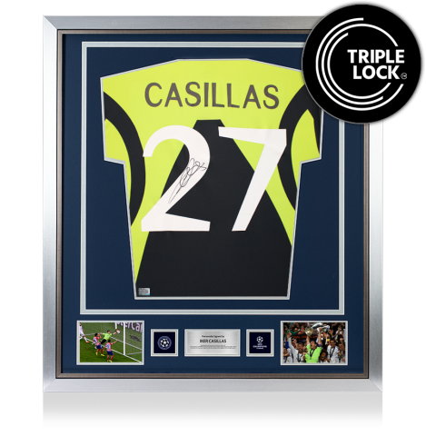 Iker Casillas Official UEFA Champions League Back Signed and Framed Real Madrid Icon Goalkeeper Shirt