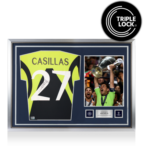 Iker Casillas Official UEFA Champions League Back Signed and Hero Framed Real Madrid Icon Goalkeeper Shirt