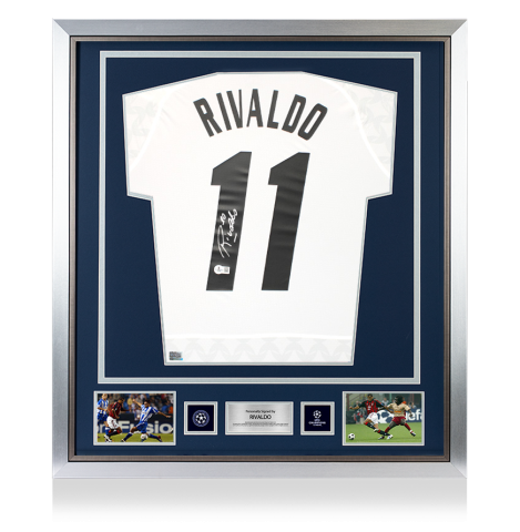 Rivaldo Official UEFA Champions League Back Signed and Framed AC Milan 2023-24 Away Shirt