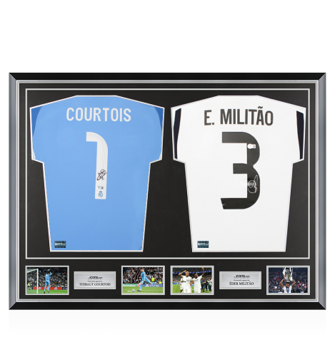 Thibaut Courtois & Eder Militao Signed Real Madrid CF Shirts In Classic Dual Frame