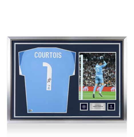 Thibaut Courtois Official UEFA Champions League Back Signed and Hero Framed Real Madrid 2025-26 Goalkeepers Home Shirt