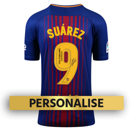 PRE-ORDER Luis Suarez Signed and Personally Dedicated FC Barcelona 2017-18 Home Shirt