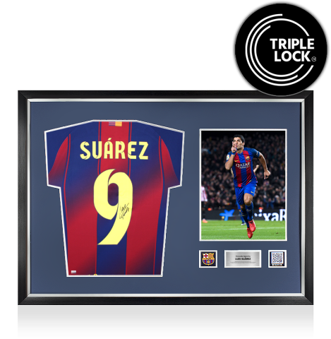 Luis Suarez Official FC Barcelona Back Signed and Framed 2025-26 Home Shirt with Fan Style Number