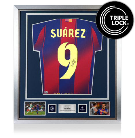 Luis Suarez Official UEFA Champions League Back Signed and Framed FC Barcelona 2025-26 Home Shirt with Fan Style Number