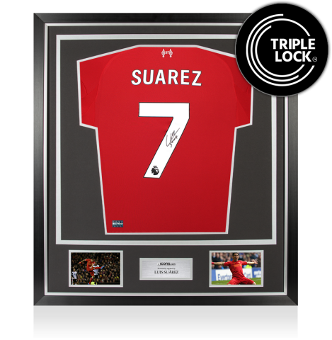 Luis Suarez Back Signed Liverpool 2025-26 Home Shirt In Classic Frame