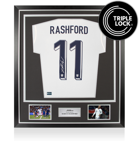 Marcus Rashford Back Signed England 2024-26 Home Shirt In Classic Frame