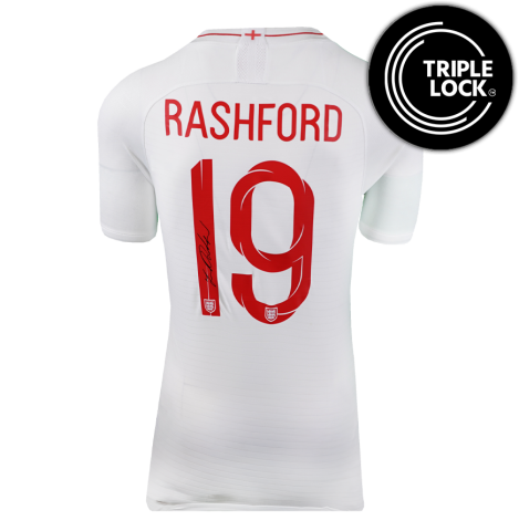 Marcus Rashford Official FIFA World Cup™ Back Signed England 2018-19 Home Shirt In Deluxe Packaging
