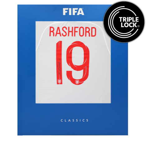 Marcus Rashford Official FIFA World Cup™ Back Signed England 2018-19 Home Shirt In Deluxe Packaging