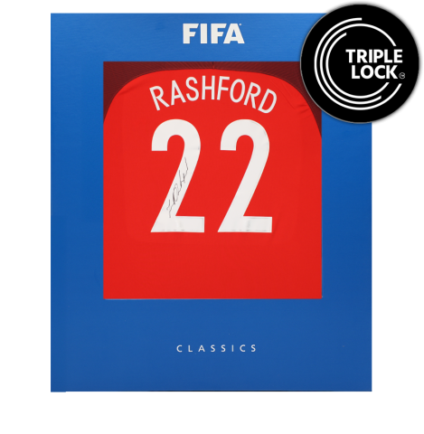 Marcus Rashford Official FIFA World Cup™ Back Signed England 2017-18 Away Shirt In Deluxe Packaging