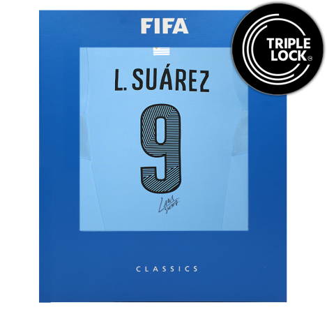 Luis Suarez Official FIFA World Cup™ Back Signed Uruguay 2014-15 Home Shirt In Deluxe Packaging