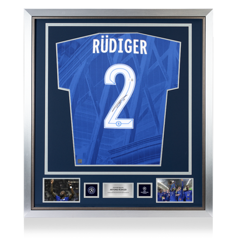 Antonio Rudiger Official UEFA Champions League Back Signed and Framed Chelsea 2024-25 Home Shirt
