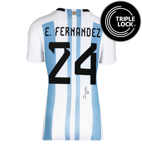 Enzo Fernandez Official FIFA World Cup™  Back Signed Argentina 2022-23 Home Shirt In Deluxe Packaging