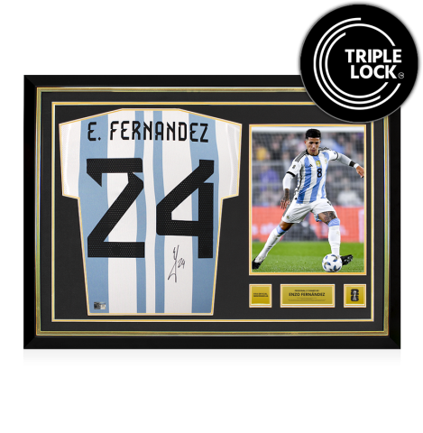 Enzo Fernandez Official 2026 FIFA World Cup™  Back Signed and Hero Framed Argentina 2022-23 Home Shirt