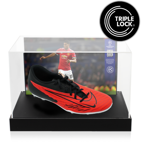 Marcus Rashford Official UEFA Champions League Signed Nike Vapor Boot In Photo Acrylic Case: Option 1