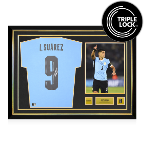 Luis Suarez Official 2026 FIFA World Cup™ Back Signed and Hero Framed Uruguay 2026 Home Shirt