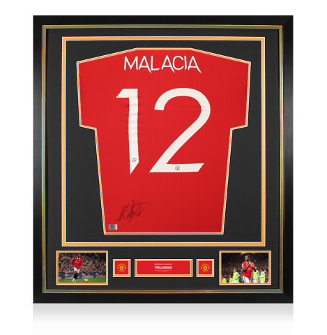 Tyrell Malacia Official Manchester United Front Signed and Framed 2022-23 Home Shirt