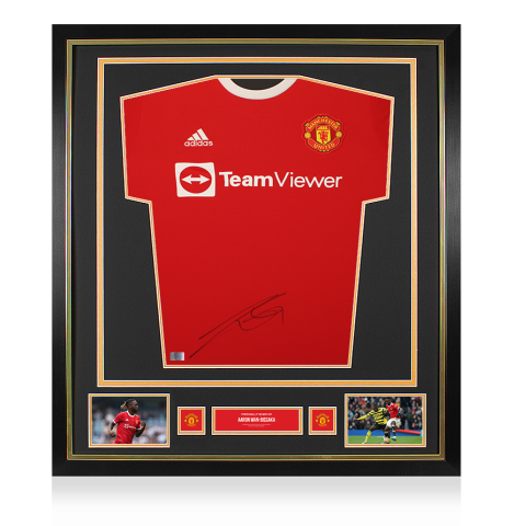 Aaron Wan-Bissaka Official Manchester United Front Signed and Framed 2021-22 Home Shirt