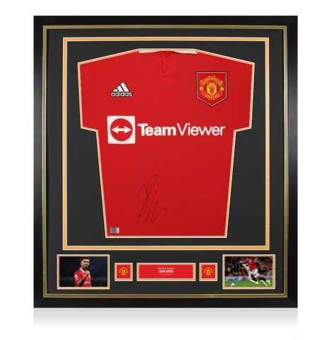 Jadon Sancho Official Manchester United Front Signed and Framed 2022-23 Home Shirt