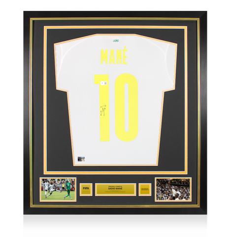 Sadio Mane Official FIFA World Cup™ Back Signed and Framed Senegal 2022-23 Home Shirt Sadio Mane Official FIFA World Cup™ Back Signed and Framed Senegal 2022-23 Home Shirt