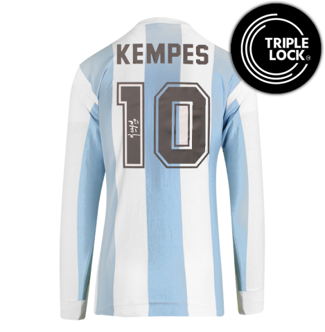 Mario Kempes Official FIFA World Cup™ Back Signed Argentina 1978 Retro Home Shirt In Deluxe Packaging