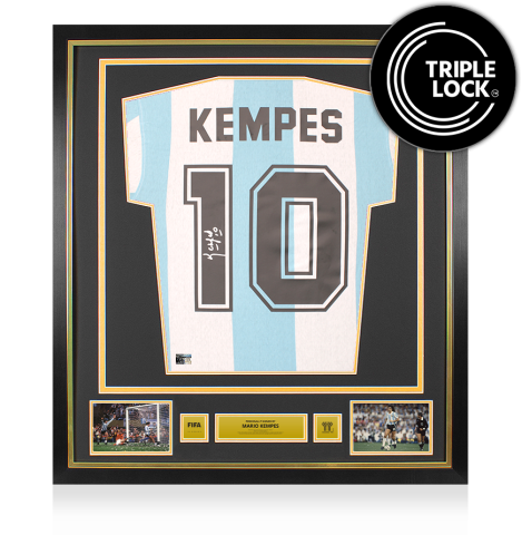 Mario Kempes Official 1978 FIFA World Cup™ Back Signed and Framed Argentina 1978 Retro Home Shirt
