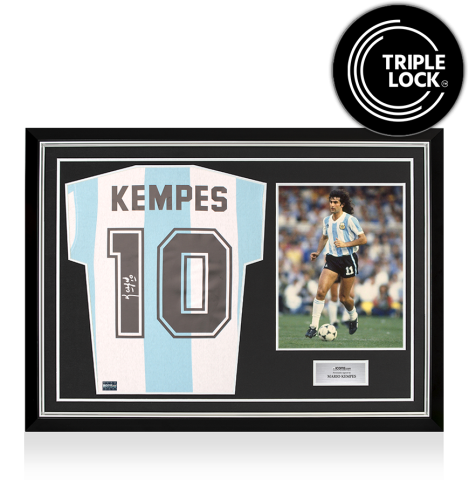 Mario Kempes Back Signed Argentina 1978 Retro Home Shirt In Hero Frame: Option 1