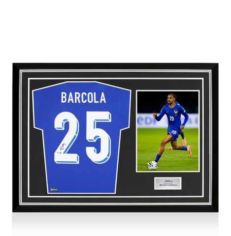 Bradley Barcola Back Signed France 2024 Home Shirt In Hero Frame: Option 1