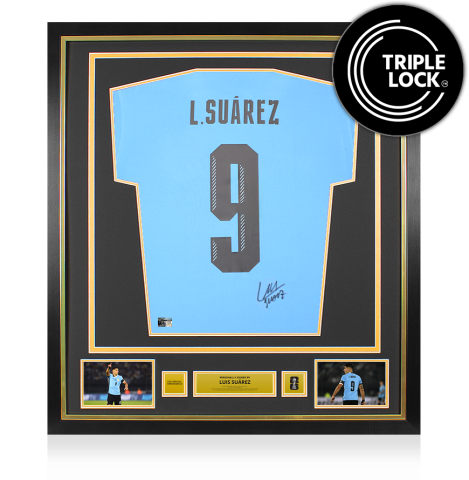 Luis Suarez Official 2026 FIFA World Cup™ Back Signed and Framed Uruguay 2025 Home Shirt