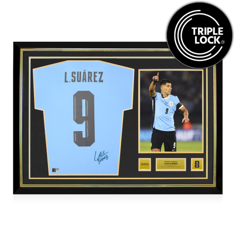 Luis Suarez Official 2026 FIFA World Cup™ Back Signed and Hero Framed Uruguay 2025 Home Shirt