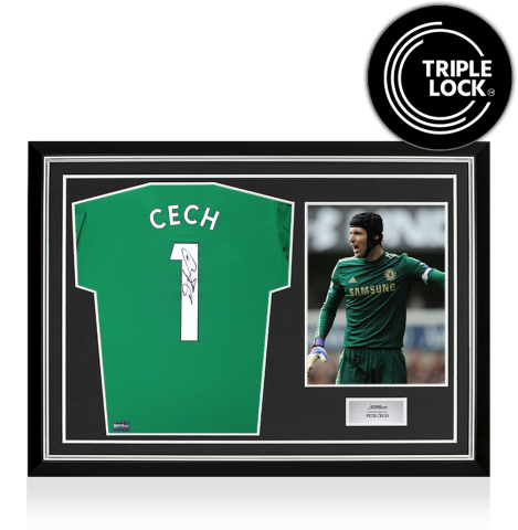 Petr Cech Back Signed Adidas Green Goalkeeper Shirt In Hero Frame: Option 1
