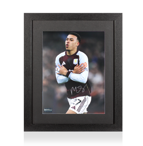 Morgan Rogers Signed Aston Villa Photo In Black Wooden Frame: Famous Celebration