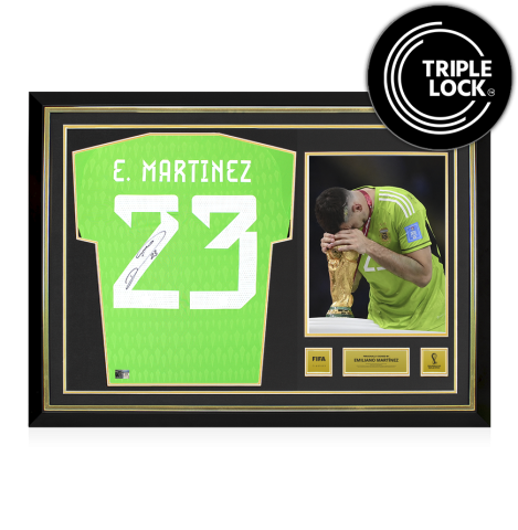 Emiliano Martinez Official 2026 FIFA World Cup™ Back Signed and Hero Framed Argentina 2022 Goalkeeper Shirt