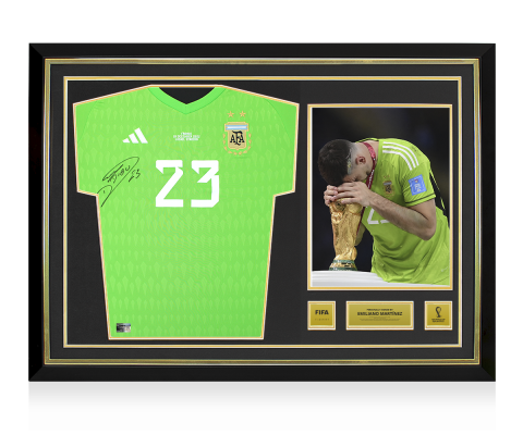 Emiliano Martinez Official 2026 FIFA World Cup™ Front Signed and Hero Framed Argentina 2022 Goalkeeper Shirt