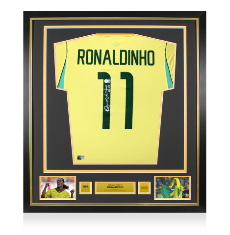 Ronaldinho Official FIFA World Cup™ Back Signed and Framed Brazil 2026 Home Shirt