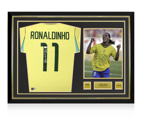 Ronaldinho Official FIFA World Cup™ Back Signed and Hero Framed Brazil 2026 Home Shirt