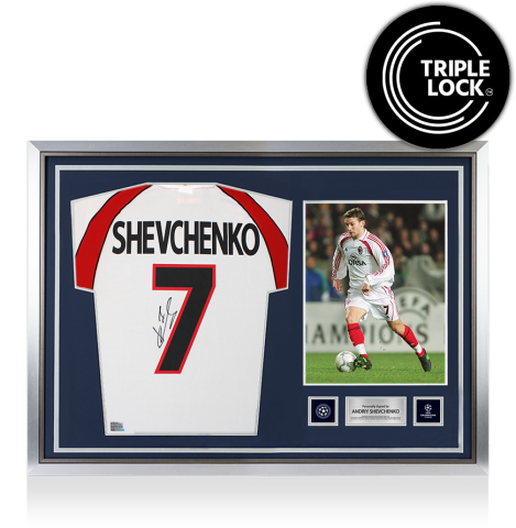 Andriy Shevchenko Official UEFA Champions League Back Signed and Hero Framed AC Milan 2000-02 Away Shirt