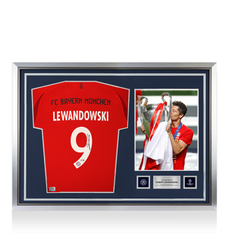 Robert Lewandowski Official UEFA Champions League Back Signed and Hero Framed FC Bayern Munich 2024-25 Home Shirt