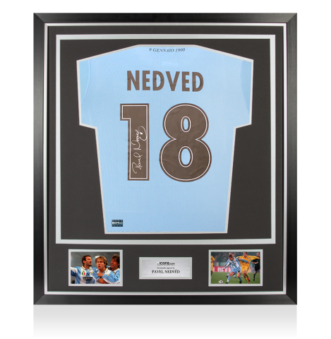 Pavel Nedved Back Signed Lazio 2025-26 Home Shirt In Classic Frame